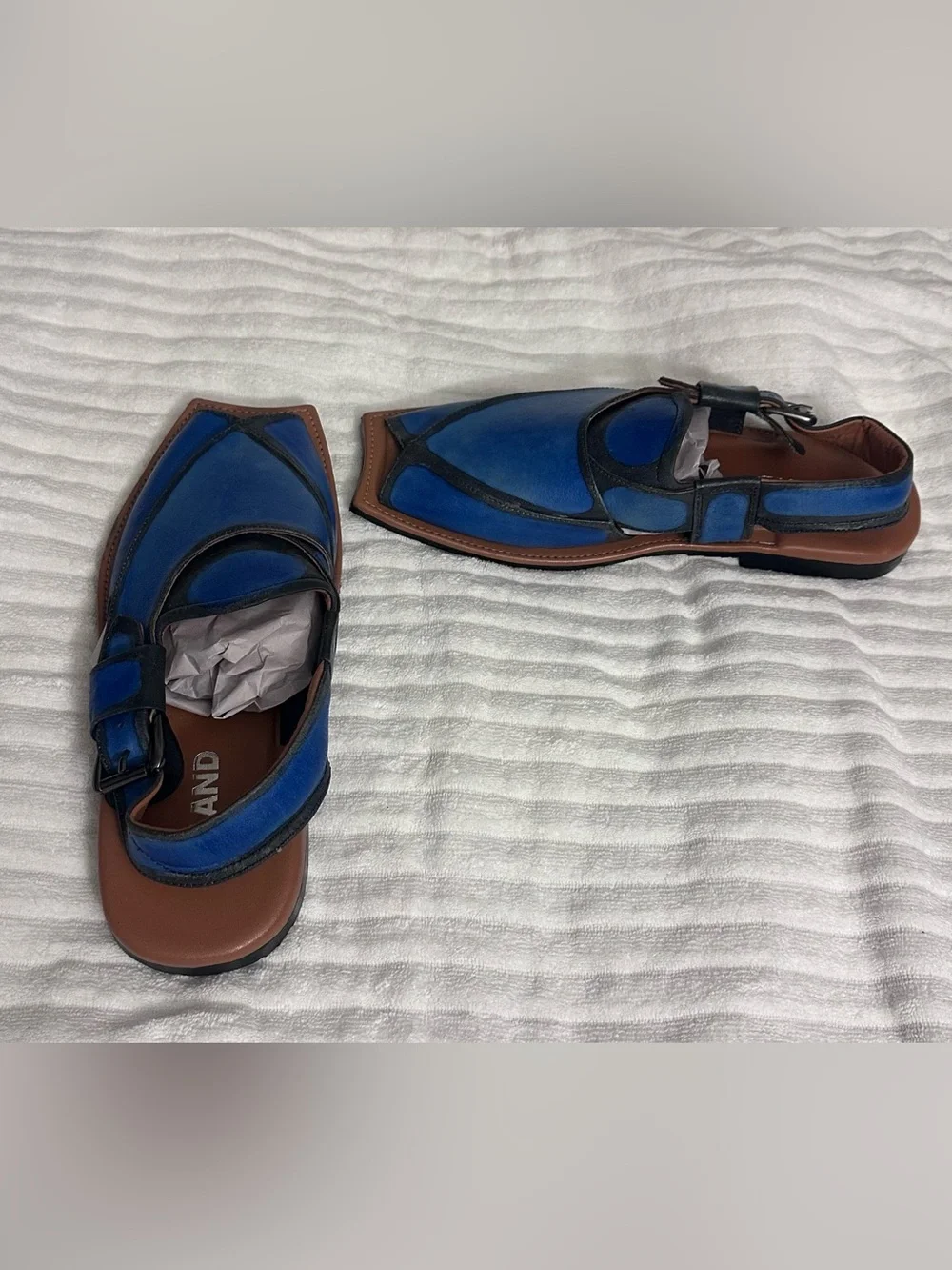 Men's Blue Leather Peshawari  Slingback Sandals..Sz 13